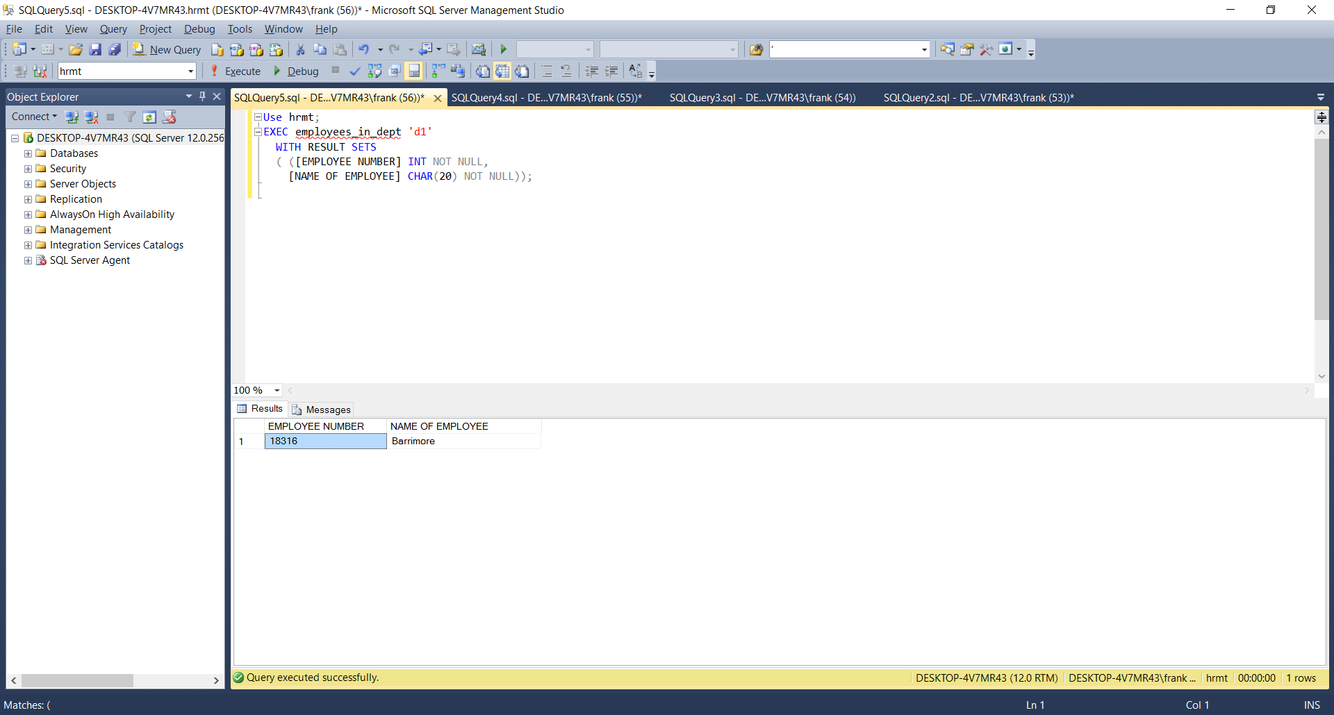 Execution of Stored Procedure
